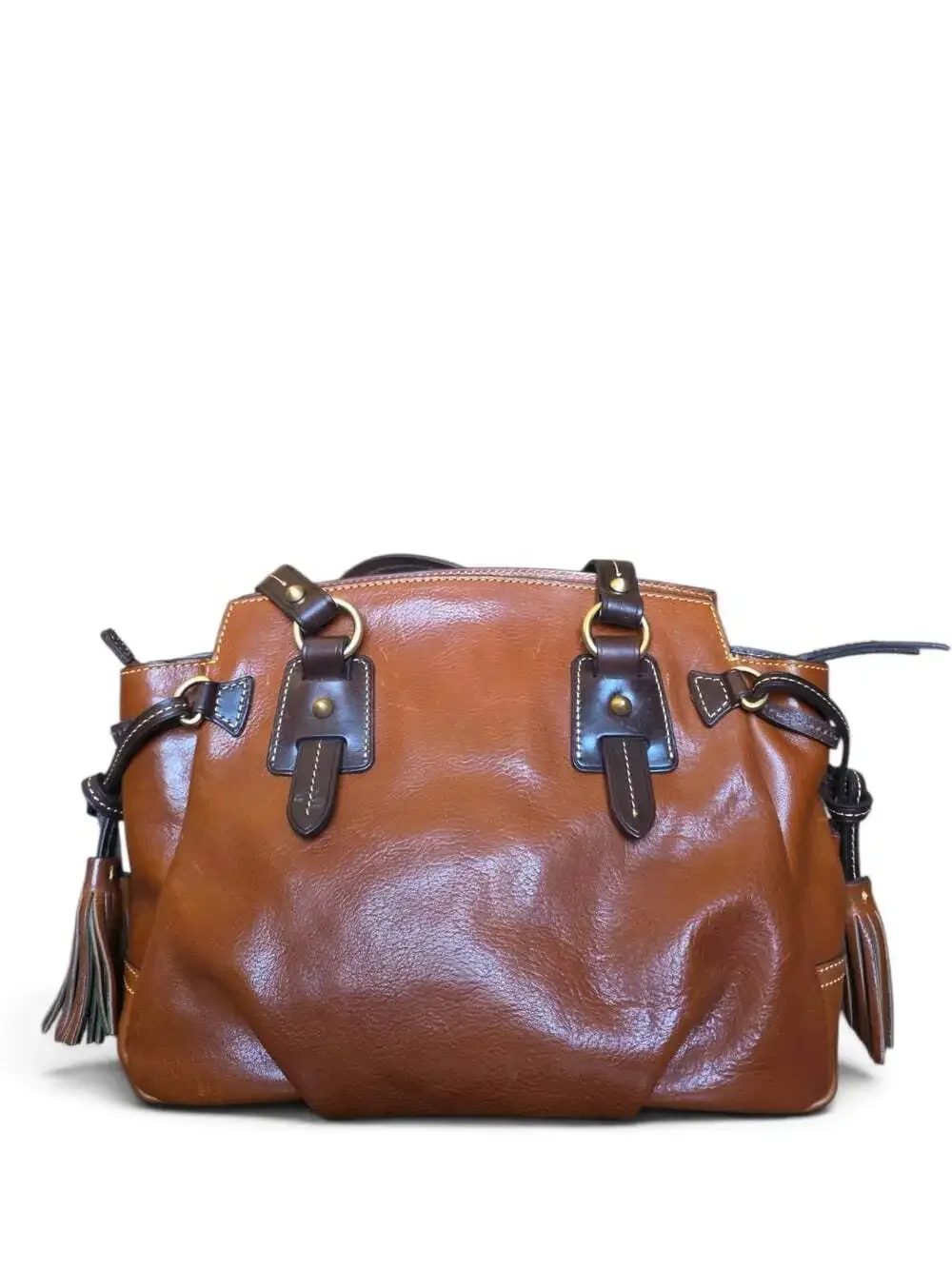 Dooney & Bourke Toledo Leather Winged Satchel Brown Tassel Shoulder Bag HTF